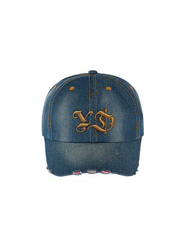 Yellow YD Embroidered Blue Denim Cap, 2