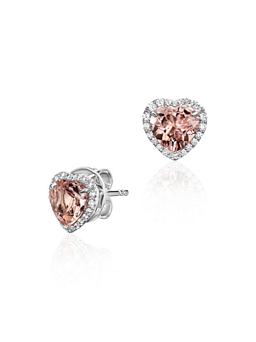 White gold stud earrings with heart-cut morganite and diamonds, 1