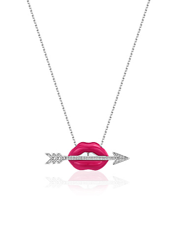 Lip-shaped necklace with pendant with Tutti Frutti Color enamel and diamonds, 1