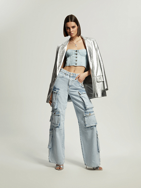 Light Blue Wide Leg Cargo Jeans, 2 Light Blue Wide Leg Cargo Jeans, 2