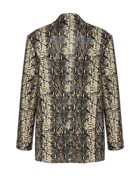 Beige Snakeskin Prined Faux Leather Jacket, 3