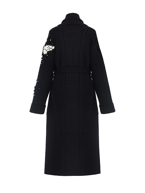 Black Mink Fur Trim Cashmere Knitted Coat, 2