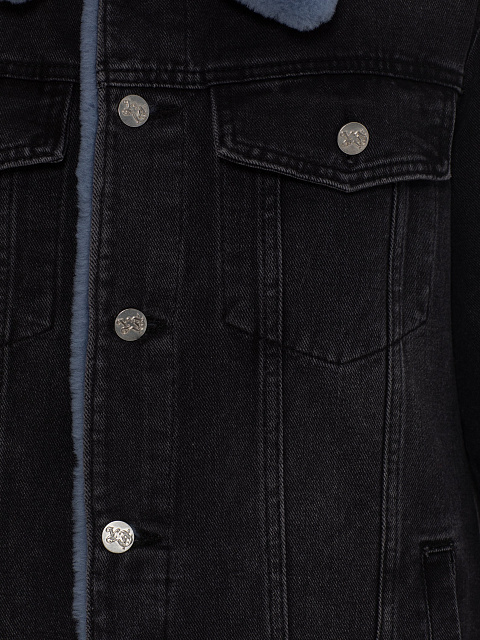 Black Denim Shearling Jacket, 5