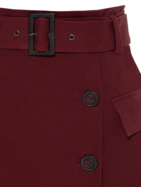 Burgundy Midi Skirt With Pockets, 3