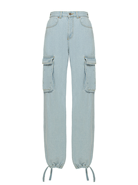 Light Blue Wide Leg Cargo Jeans, 1