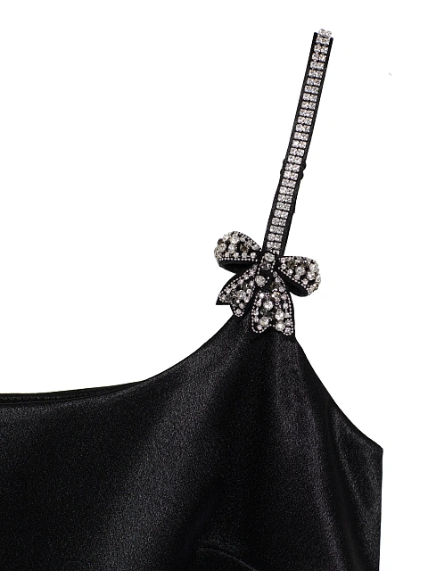 Black Rhinestones Bow Satin Mini Dress, 3