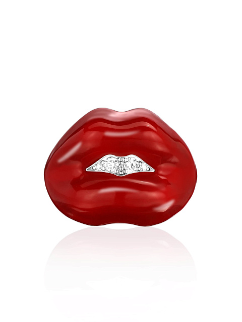 White gold lip-shaped ring with red enamel and diamonds, 3