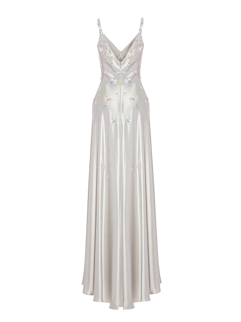 Grey Sequin Silk Maxi Dress, 3