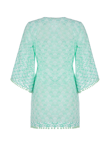 Green Cotton Lace Wrap Mini Dress, 2