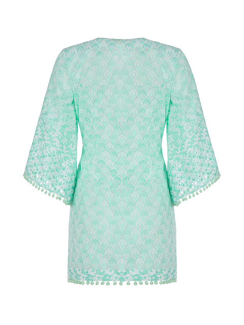 Green Cotton Lace Wrap Mini Dress, 2