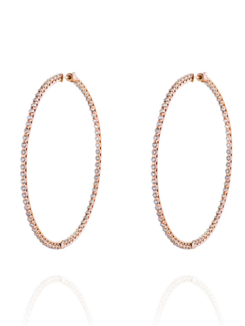 Brown Round Diamond & Rose Gold Hoop Earrings, 1