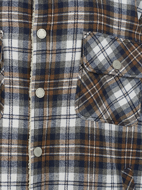 Dark Brown Checked Ivory Faux Fur Lined Shirt, 3