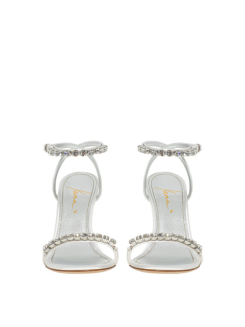 White Leather Sandals With Rhinestones, 2