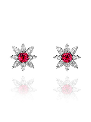Tourmaline, Round Dimond & White Gold Earrings, 1