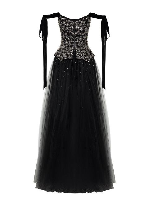Black Tulle Maxi Dress With Crystals, 3