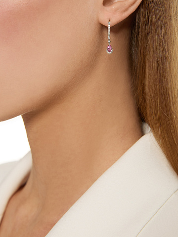 Small white gold hoops with pink sapphires, 2