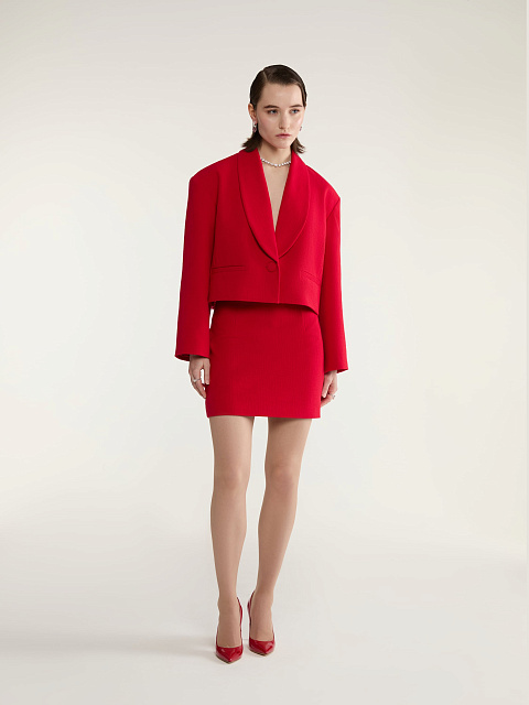 Red Two-piece Suit With Jacket And Mini Skirt, 5