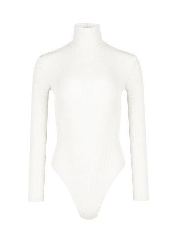 White Ribbed Cotton L/S Turtleneck Bodysuit, 1