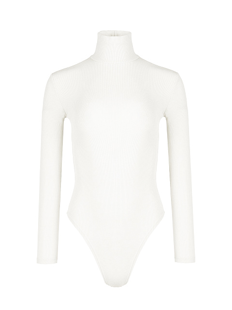 White Ribbed Cotton L/S Turtleneck Bodysuit, 1