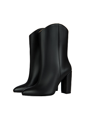 Black Leather Heeled Ankle Boots, 1