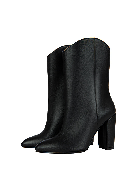 Black Leather Heeled Ankle Boots, 1