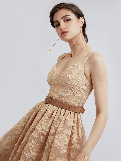 Beige Organza Midi Dress, 9