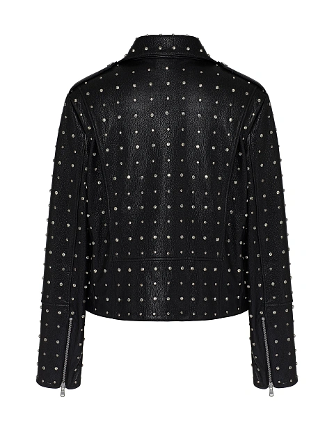 Black Rhinestones Leather Biker Jacket, 2