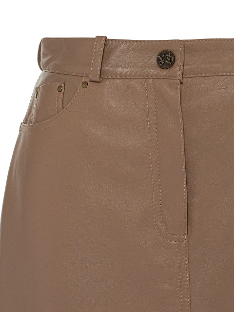 Beige Leather Midi Skirt, 3