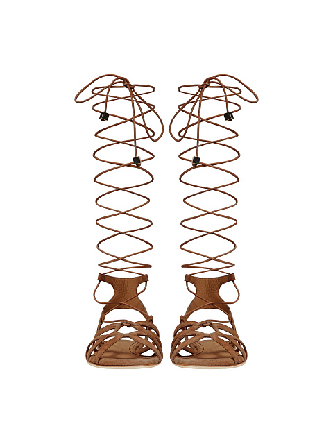 Brown Suede Lace Up Sandals, 3