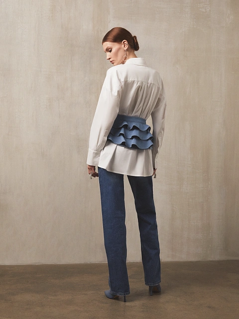 Light blue zip-up denim peplum belt, 2