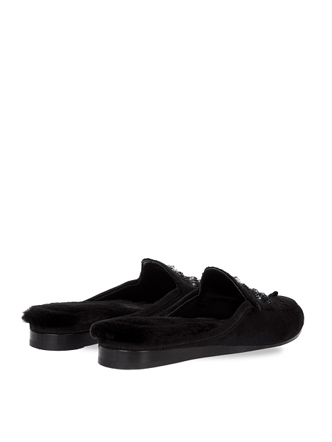 Black Suede Mink Fur Mules, 3