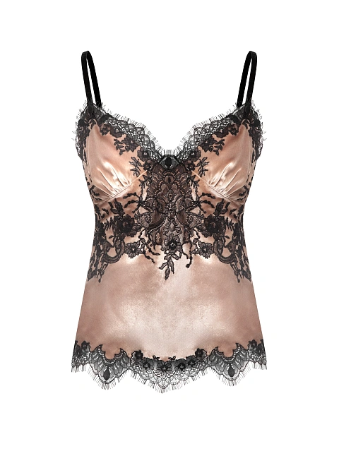 Beige Velvet & Black Lace Top, 1