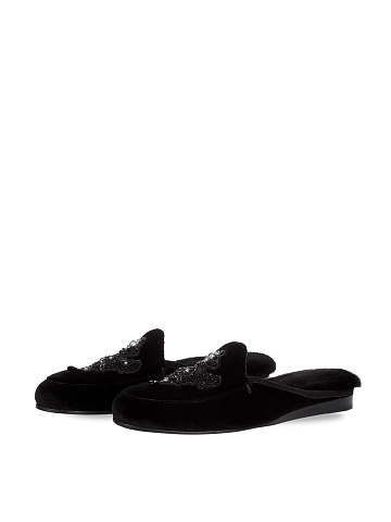 Black Suede Mink Fur Mules, 1