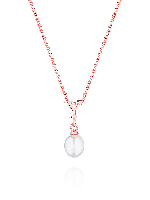 Gold-plated silver necklace with letter Y pendant and pearl, 1
