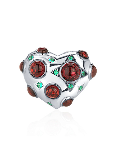 Garnet, Green Cubic Zirconia & Silver Ring, 2