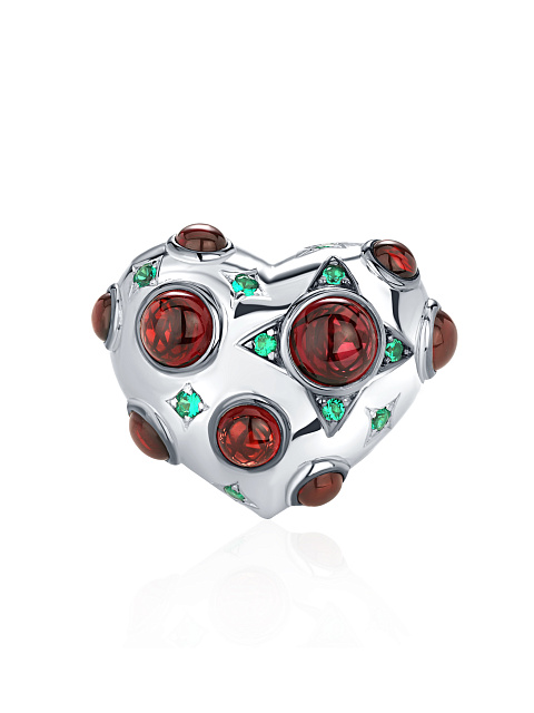 Garnet, Green Cubic Zirconia & Silver Ring, 2