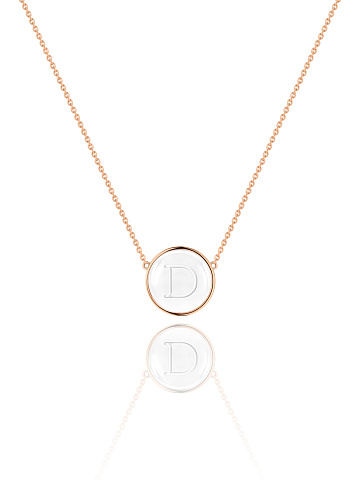 Necklace with a pendant with the letter D in rose gold with rock crystal, 1