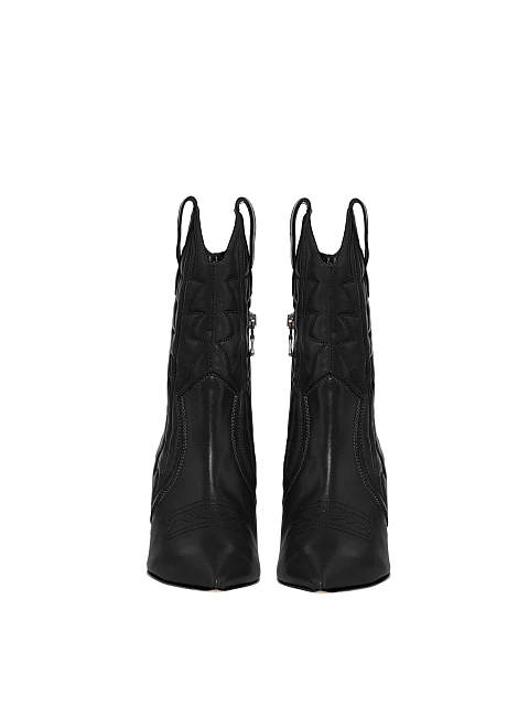 Black Leather High Heel Cowboy Boots, 6