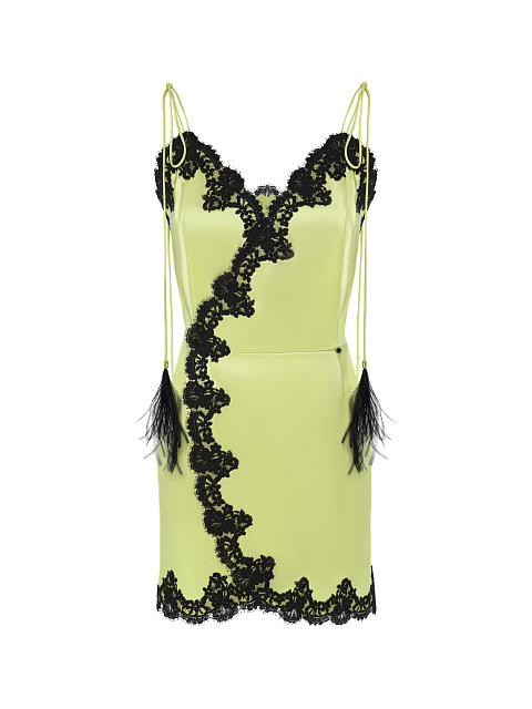 Light Green Silk Mini Dress With Black Lace, 1
