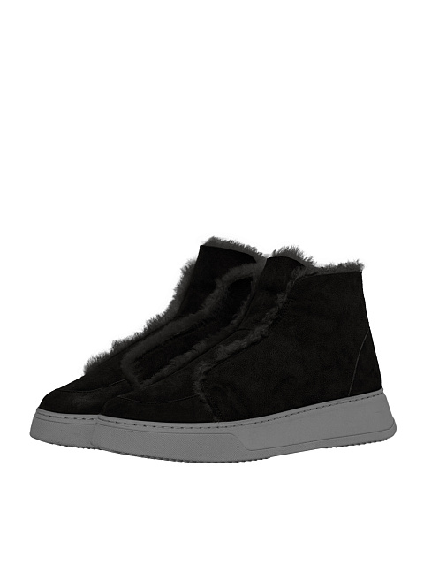 Black Suede & Fur Lined Ankle Boots, 1