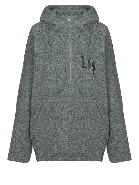 Grey Boucle Oversized Hoodie, 1