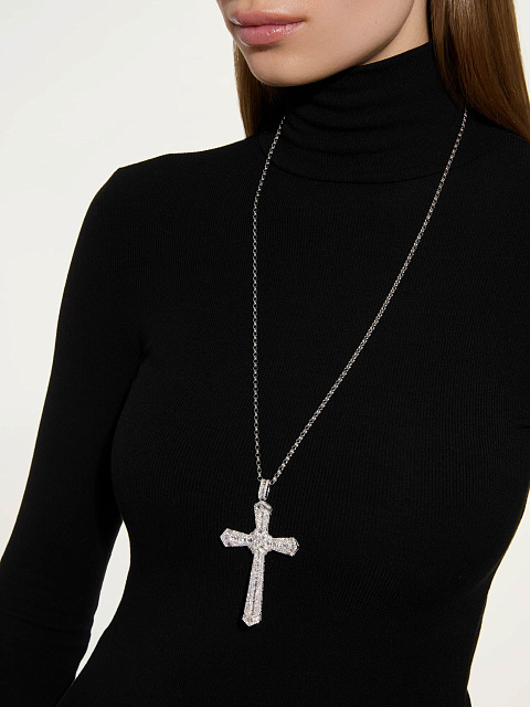 Necklace with cross pendant in white gold with diamonds, 2