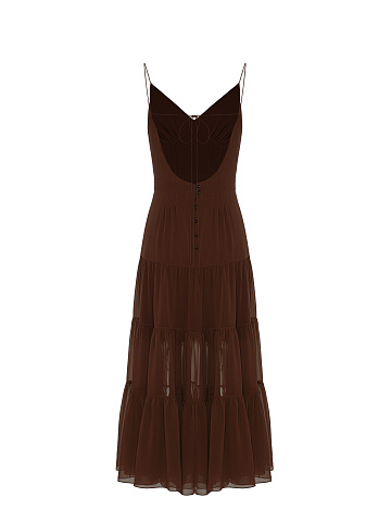 Brown Open Back Silk Midi Dress, 2