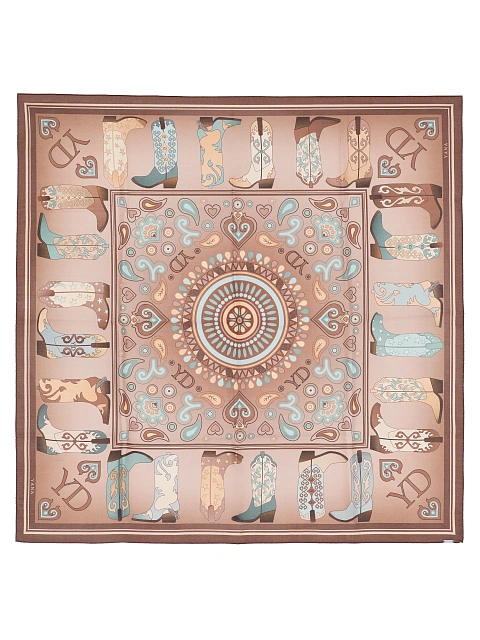 Brown silk scarf with western-style print, 1 Brown silk scarf with western-style print, 1