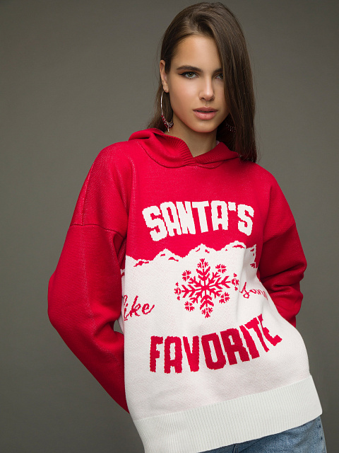 Red & White Santa's Favorite Hooded Sweater, 8