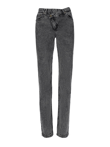 Washed Black Asymmetric Closure Jeans, 1