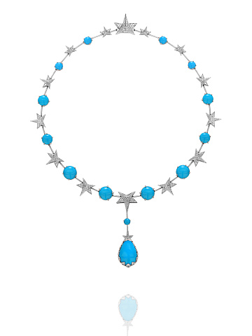 White Gold, Turquoise & Diamonds Star Necklace, 2