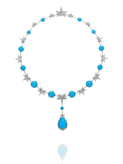 White Gold, Turquoise & Diamonds Star Necklace, 2