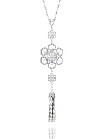 Gray Pearl Akoya & Spinel & Baguette Diamond & Black Gold Tassel Necklace, 2