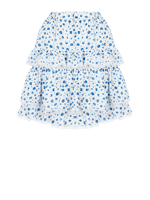 Flower Printed White Cotton Lace Trimmed Skirt, 2